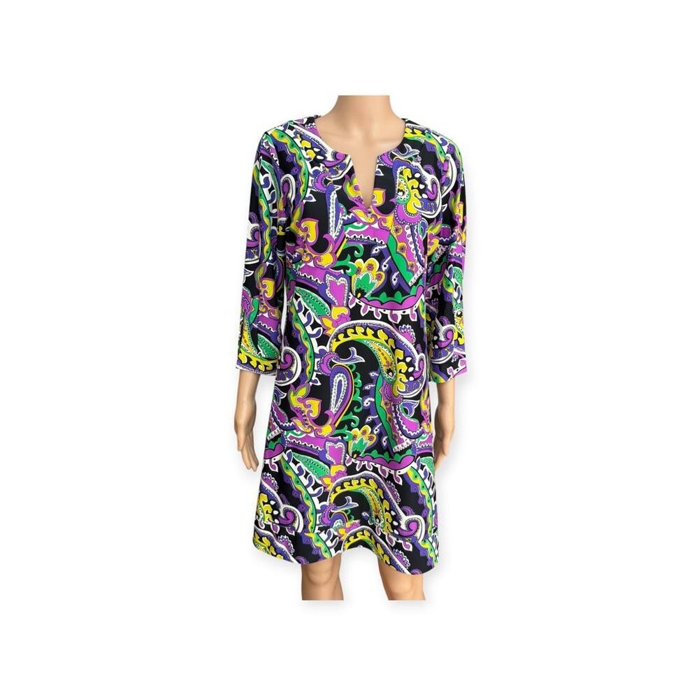 Jude Connally 3/4-sleeve shift dress vibrant paisley pattern size L